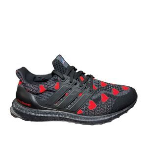 adidas Ultra Boost Black Knit Running Shoes with Red Heart Pattern